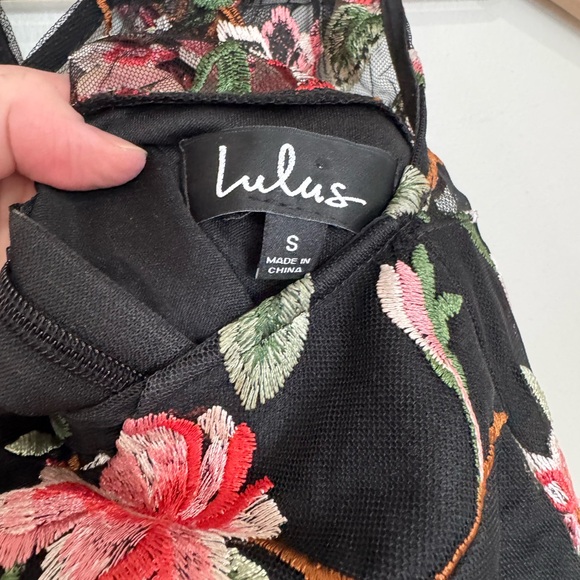 Lulu's Headliner S Sleeveless Black Midi Dress with Pink Floral Embroidery - Picture 6 of 6